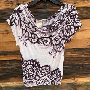 *2 for $5*  VANESSA VIRGINIA | Anthropologie Purple Lace Print Batwing Blouse
